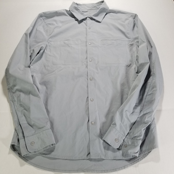 Lululemon Button Down Snap Lab Shirt Medium M Gray Collared Vented Casual Mens - Picture 2 of 9